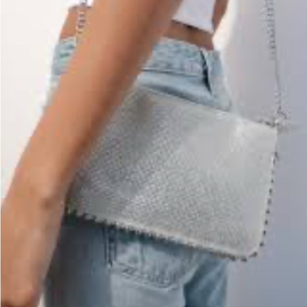 Zara Gold Silver Studded Chain Shoulder Bag